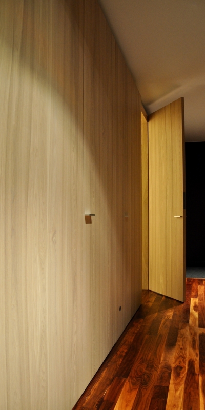 Fineerwandkast met ingewerkte deur in fineer